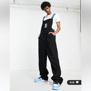 ASOS Design NWT Baggy Overalls in Black w Postman Pat Logo and Contrast Straps